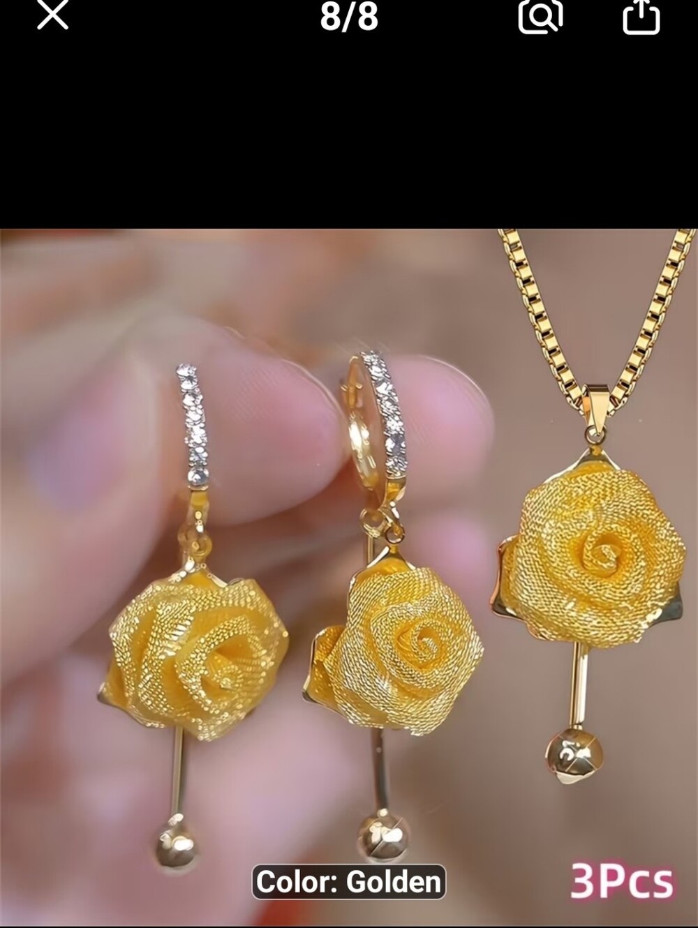 Golden Rose Drop Earrings - And Necklace Women Jewelry